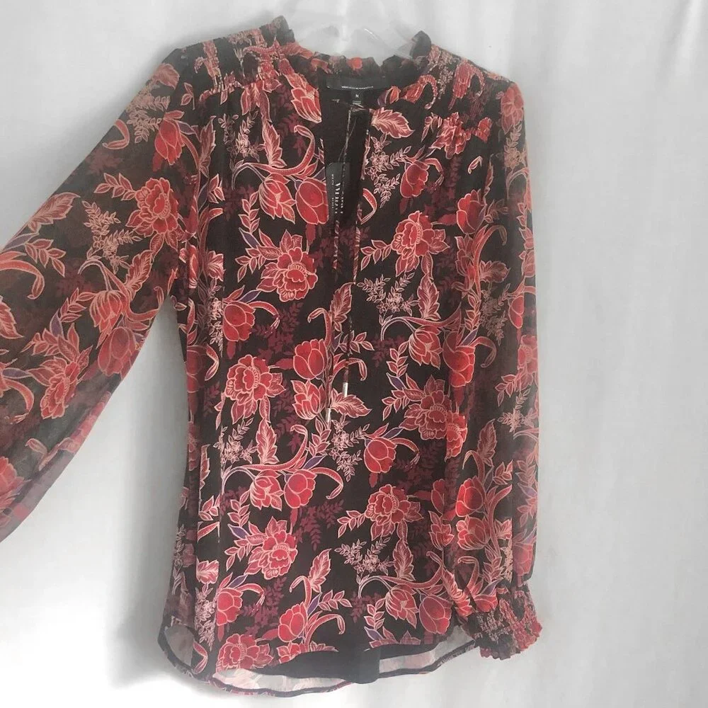 WHBM Art Nouveux All Over Black Floral Jersey Tunic Medium NWT